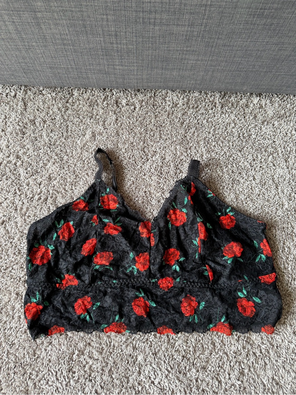 Torrid Black Lace Bralette with Red Roses